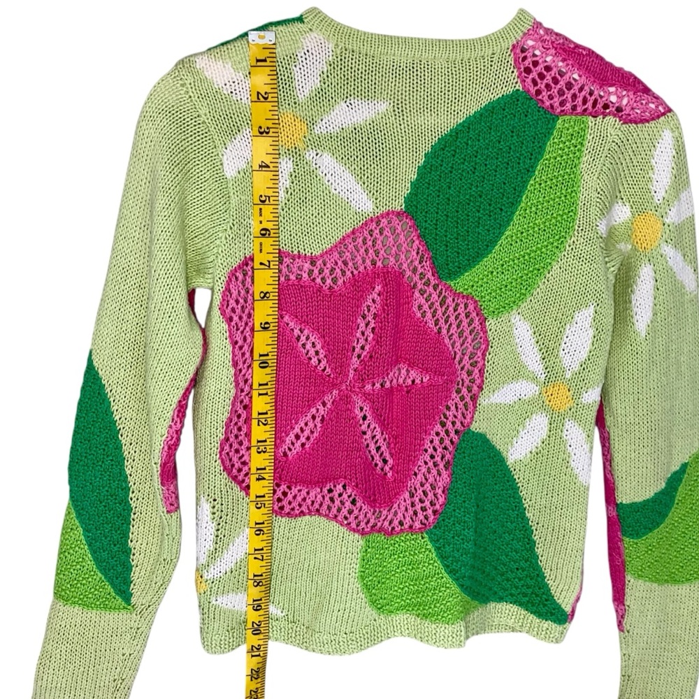 LILLY PULITZER Cardigan Sweater Button Up Long Sleeve Green Pink Floral Women S - Picture 6 of 10